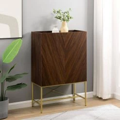 Dark Walnut Wood Modern Accent Cabinet with Metal Legs by Welwick Designs -Deals Welwick Designs Store dark walnut welwick designs accent cabinets hd9467 31 1000