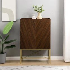 Dark Walnut Wood Modern Accent Cabinet with Metal Legs by Welwick Designs -Deals Welwick Designs Store dark walnut welwick designs accent cabinets hd9467 c3 1000