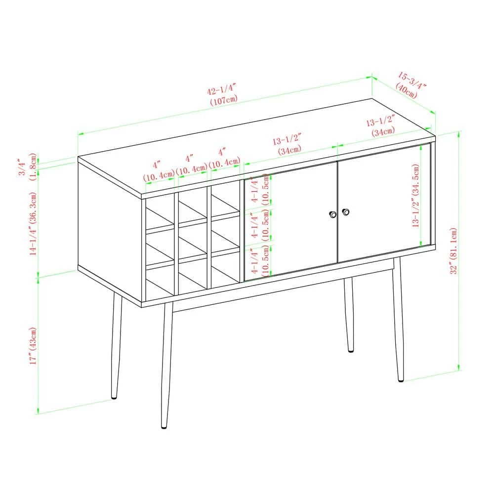Dark Walnut Wood and Metal Bar Cabinet with Wine Bottle Storage by Welwick Designs 3 Dark Walnut Wood and Metal Bar Cabinet with Wine Bottle Storage by Welwick Designs - Image 3