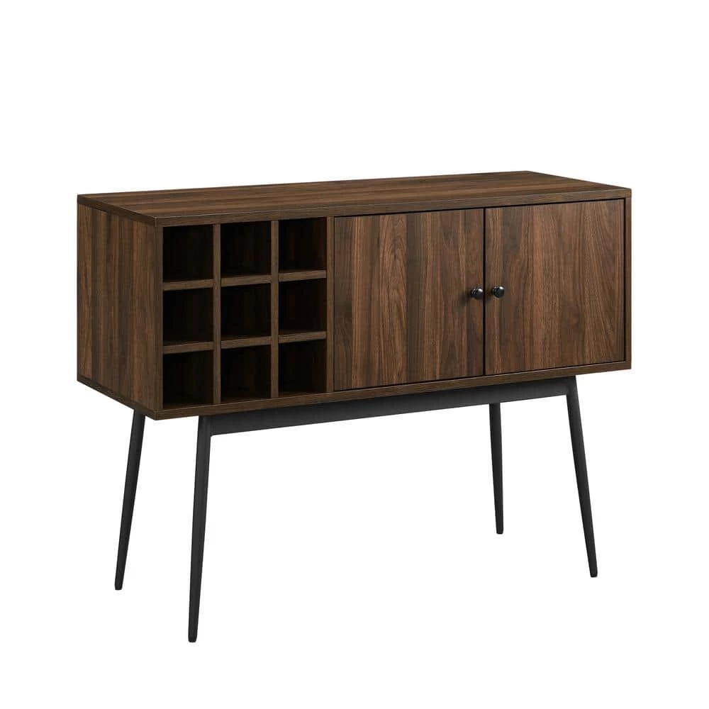 Dark Walnut Wood and Metal Bar Cabinet with Wine Bottle Storage by Welwick Designs 6 Dark Walnut Wood and Metal Bar Cabinet with Wine Bottle Storage by Welwick Designs - Image 6