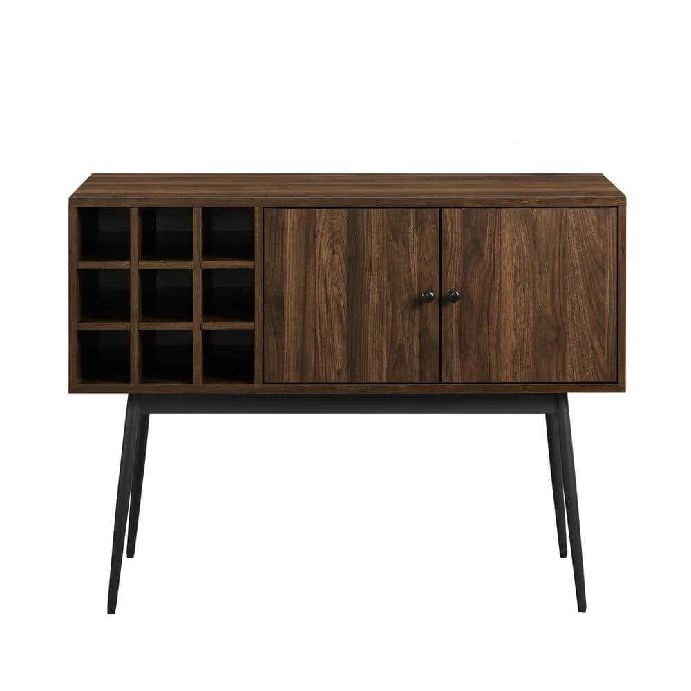 Dark Walnut Wood and Metal Bar Cabinet with Wine Bottle Storage by Welwick Designs 8 Dark Walnut Wood and Metal Bar Cabinet with Wine Bottle Storage by Welwick Designs - Image 8