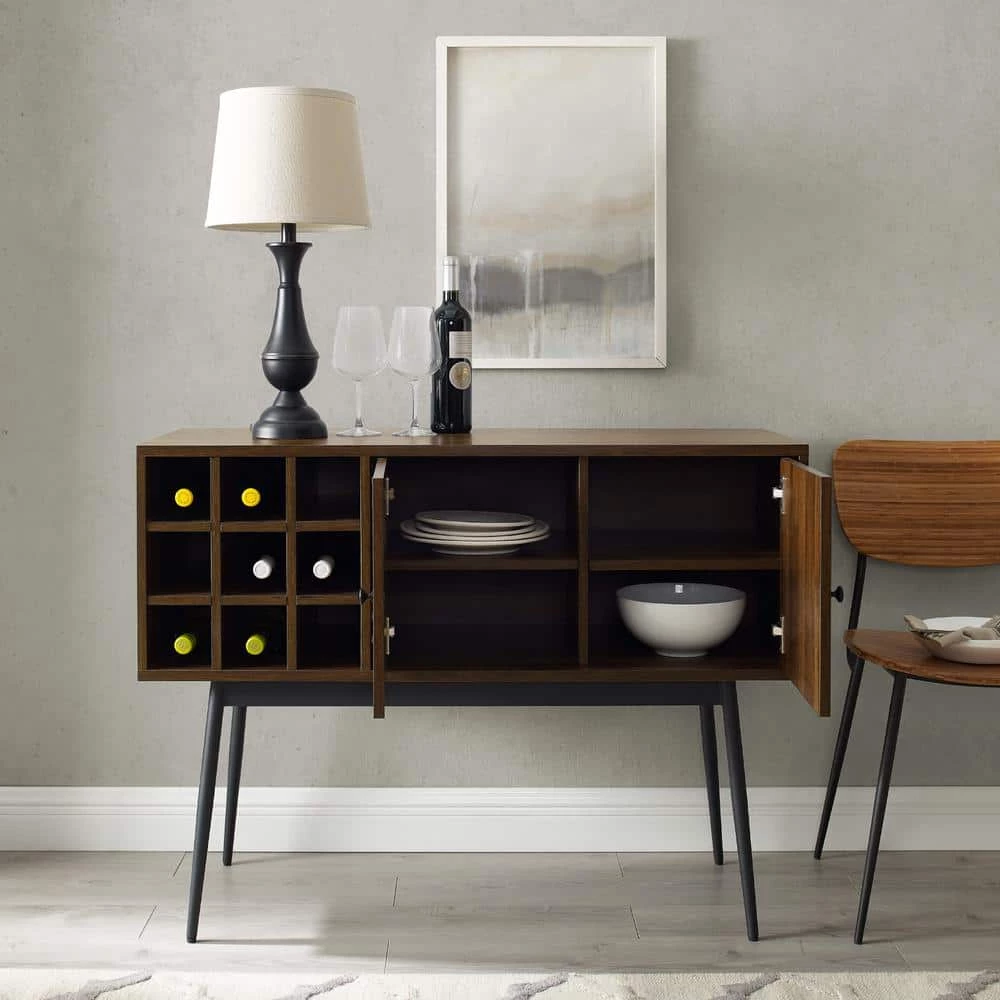 Dark Walnut Wood and Metal Bar Cabinet with Wine Bottle Storage by Welwick Designs 2 Dark Walnut Wood and Metal Bar Cabinet with Wine Bottle Storage by Welwick Designs - Image 2