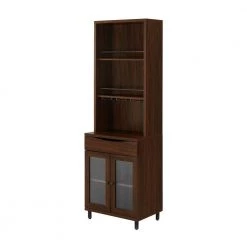 Dark Walnut Transitional Fluted-Door Bar Hutch with Stemware Racks by Welwick Designs -Deals Welwick Designs Store dark walnut welwick designs bar cabinets hd9378 1f 1000