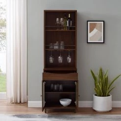 Dark Walnut Transitional Fluted-Door Bar Hutch with Stemware Racks by Welwick Designs -Deals Welwick Designs Store dark walnut welwick designs bar cabinets hd9378 77 1000