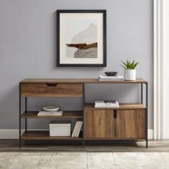 58 in. Dark Walnut 1-Drawer 2-Door Storage Shelf by Welwick Designs -Deals Welwick Designs Store dark walnut welwick designs bookcases bookshelves hd8566 31 1000