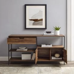 58 in. Dark Walnut 1-Drawer 2-Door Storage Shelf by Welwick Designs