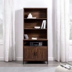 64 in. Dark Walnut Wood Modern Bookcase Hutch with Cabinet by Welwick Designs -Deals Welwick Designs Store dark walnut welwick designs bookcases bookshelves hd9201 31 1000