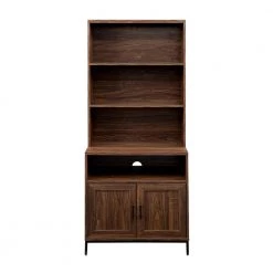 64 in. Dark Walnut Wood Modern Bookcase Hutch with Cabinet by Welwick Designs