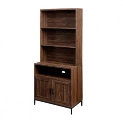 64 in. Dark Walnut Wood Modern Bookcase Hutch with Cabinet by Welwick Designs -Deals Welwick Designs Store dark walnut welwick designs bookcases bookshelves hd9201 a0 1000