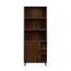 72 in. Dark Walnut Wooden 5-Shelf Modern Bookcase Hutch with Cabinet by Welwick Designs