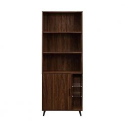 72 in. Dark Walnut Wooden 5-Shelf Modern Bookcase Hutch with Cabinet by Welwick Designs