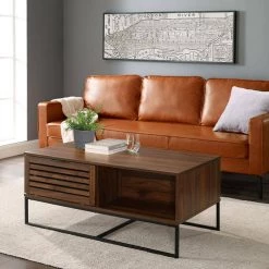 42 in. Dark Walnut/Black Large Rectangle MDF Coffee Table with Shelf by Welwick Designs