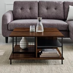 30 in. Dark Walnut Medium Square MDF Coffee Table with Shelf by Welwick Designs