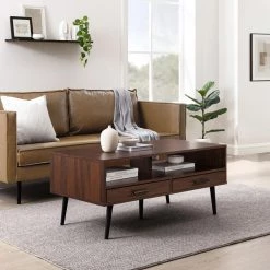 40 in. Dark Walnut Rectangle Wood Modern Coffee Table with 2 Drawers by Welwick Designs -Deals Welwick Designs Store dark walnut welwick designs coffee tables hd9337 31 1000