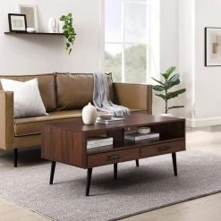 40 in. Dark Walnut Rectangle Wood Modern Coffee Table with 2 Drawers by Welwick Designs