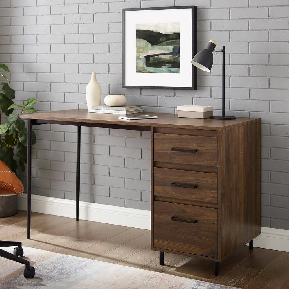 52 in. Rectangular Dark Walnut Wood and Metal 3-Drawer Computer Desk by Welwick Designs 9 52 in. Rectangular Dark Walnut Wood and Metal 3-Drawer Computer Desk by Welwick Designs - Image 9