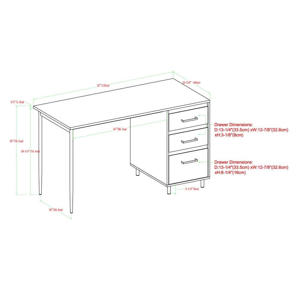 52 in. Rectangular Dark Walnut Wood and Metal 3-Drawer Computer Desk by Welwick Designs 3 52 in. Rectangular Dark Walnut Wood and Metal 3-Drawer Computer Desk by Welwick Designs - Image 3