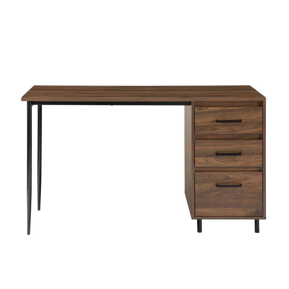 52 in. Rectangular Dark Walnut Wood and Metal 3-Drawer Computer Desk by Welwick Designs 7 52 in. Rectangular Dark Walnut Wood and Metal 3-Drawer Computer Desk by Welwick Designs - Image 7