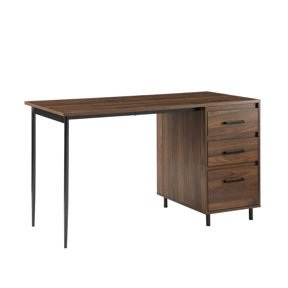 52 in. Rectangular Dark Walnut Wood and Metal 3-Drawer Computer Desk by Welwick Designs 4 52 in. Rectangular Dark Walnut Wood and Metal 3-Drawer Computer Desk by Welwick Designs - Image 4