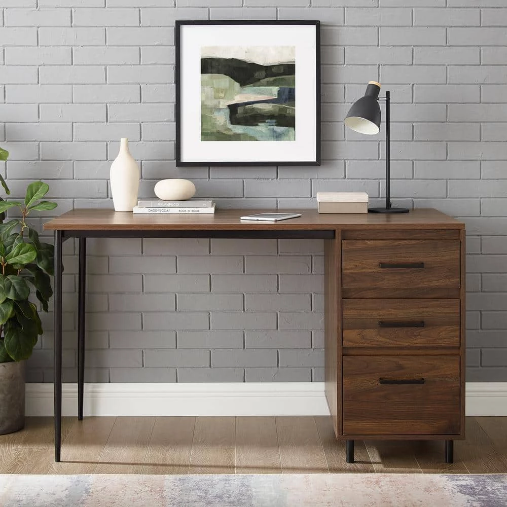 52 in. Rectangular Dark Walnut Wood and Metal 3-Drawer Computer Desk by Welwick Designs 2 52 in. Rectangular Dark Walnut Wood and Metal 3-Drawer Computer Desk by Welwick Designs - Image 2