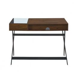 42 in. Rectangle Dark Walnut Wood and Glass X-Leg Computer Desk with 2-Cubbies by Welwick Designs -Deals Welwick Designs Store dark walnut welwick designs computer desks hd9100 4f 1000