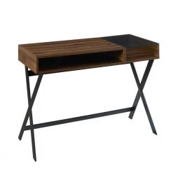 42 in. Rectangle Dark Walnut Wood and Glass X-Leg Computer Desk with 2-Cubbies by Welwick Designs -Deals Welwick Designs Store dark walnut welwick designs computer desks hd9100 66 1000