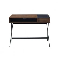 42 in. Rectangle Dark Walnut Wood and Glass X-Leg Computer Desk with 2-Cubbies by Welwick Designs -Deals Welwick Designs Store dark walnut welwick designs computer desks hd9100 77 1000