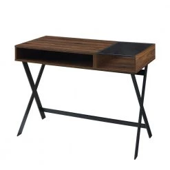 42 in. Rectangle Dark Walnut Wood and Glass X-Leg Computer Desk with 2-Cubbies by Welwick Designs -Deals Welwick Designs Store dark walnut welwick designs computer desks hd9100 a0 1000