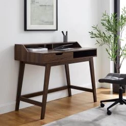 44 in. Rectangle Dark Walnut Wood Contemporary 1-Drawer Hutch Computer Desk by Welwick Designs