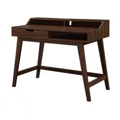 44 in. Rectangle Dark Walnut Wood Contemporary 1-Drawer Hutch Computer Desk by Welwick Designs -Deals Welwick Designs Store dark walnut welwick designs computer desks hd9102 a0 1000