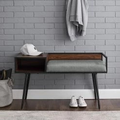 40" Modern Telephone Entry Bench - Brown with Grey Cushion by Welwick Designs