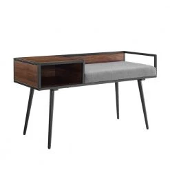40" Modern Telephone Entry Bench - Brown with Grey Cushion by Welwick Designs -Deals Welwick Designs Store dark walnut welwick designs dining benches hd8260 66 1000