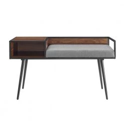 40" Modern Telephone Entry Bench - Brown with Grey Cushion by Welwick Designs -Deals Welwick Designs Store dark walnut welwick designs dining benches hd8260 77 1000