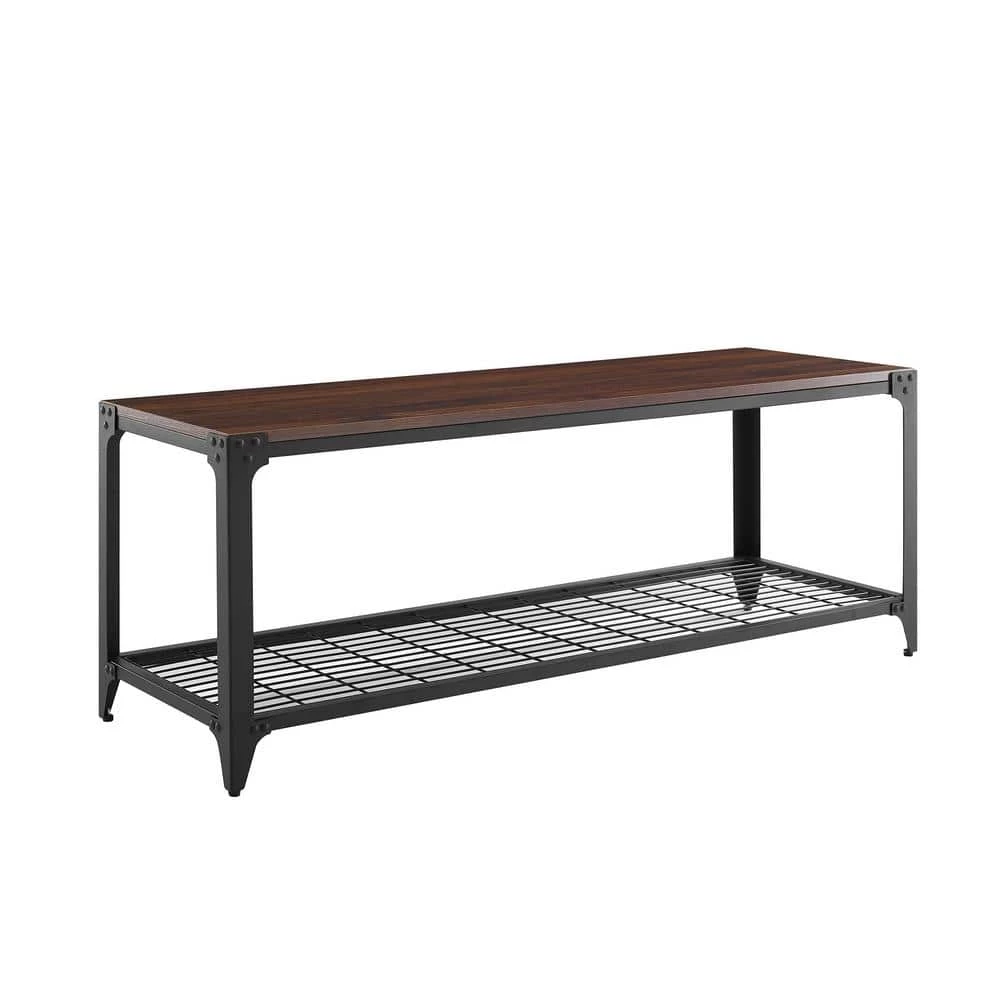 48 in. Dark Walnut Industrial Angle Iron Entry Bench by Welwick Designs 6 48 in. Dark Walnut Industrial Angle Iron Entry Bench by Welwick Designs - Image 6