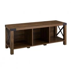 48 in. Dark Walnut Wood and Metal Farmhouse Metal-X Bench with 3 Cubbies (18 in. H x 47.75 in. W x 15 in. D) by Welwick Designs -Deals Welwick Designs Store dark walnut welwick designs dining benches hd9122 a0 1000