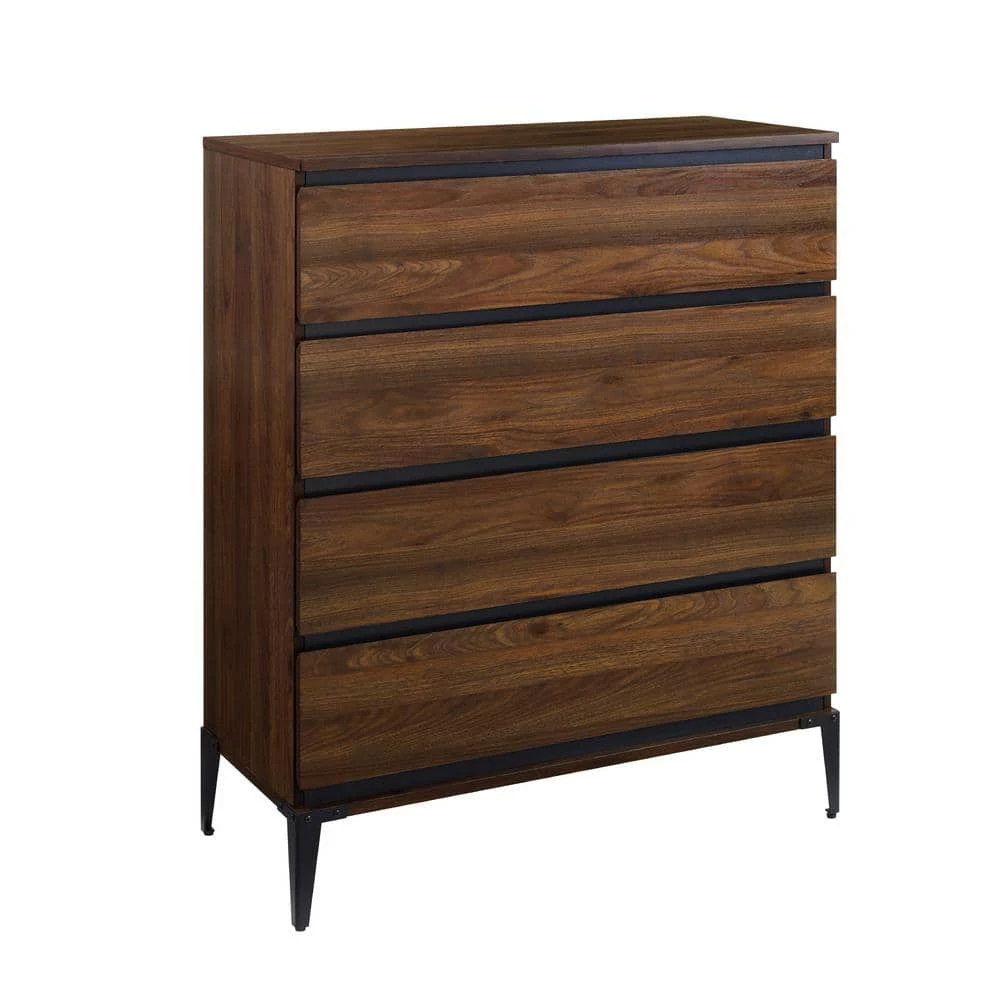 36 in. W. 4 Drawer Dark Walnut Wood Dresser with Angle Iron Legs by Welwick Designs 7 36 in. W. 4 Drawer Dark Walnut Wood Dresser with Angle Iron Legs by Welwick Designs - Image 7