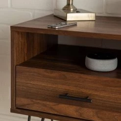 Modern Dark Walnut 1-Drawer Hairpin Leg Side Table by Welwick Designs -Deals Welwick Designs Store dark walnut welwick designs end side tables hd8132 1d 1000