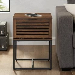 18 in. Dark Walnut Modern Slat Door Side Table by Welwick Designs