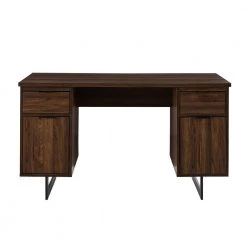 54 in. Rectangular Dark Walnut Wood and Metal 2-Drawer Double Sided Executive Desk by Welwick Designs 20 54 in. Rectangular Dark Walnut Wood and Metal 2-Drawer Double Sided Executive Desk by Welwick Designs -Deals Welwick Designs Store dark walnut welwick designs executive desks hd8685 4f 1000