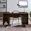 54 in. Rectangular Dark Walnut Wood and Metal 2-Drawer Double Sided Executive Desk by Welwick Designs