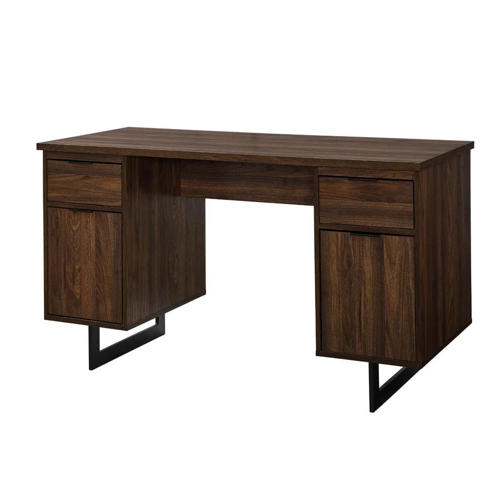 54 in. Rectangular Dark Walnut Wood and Metal 2-Drawer Double Sided Executive Desk by Welwick Designs 4 54 in. Rectangular Dark Walnut Wood and Metal 2-Drawer Double Sided Executive Desk by Welwick Designs - Image 4