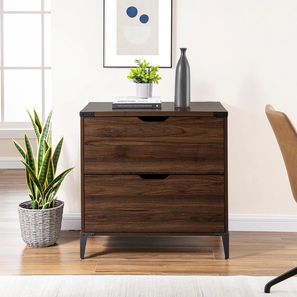 Dark Walnut Wood and Metal Urban Industrial 2-Drawer File Cabinet by Welwick Designs 9 Dark Walnut Wood and Metal Urban Industrial 2-Drawer File Cabinet by Welwick Designs - Image 9