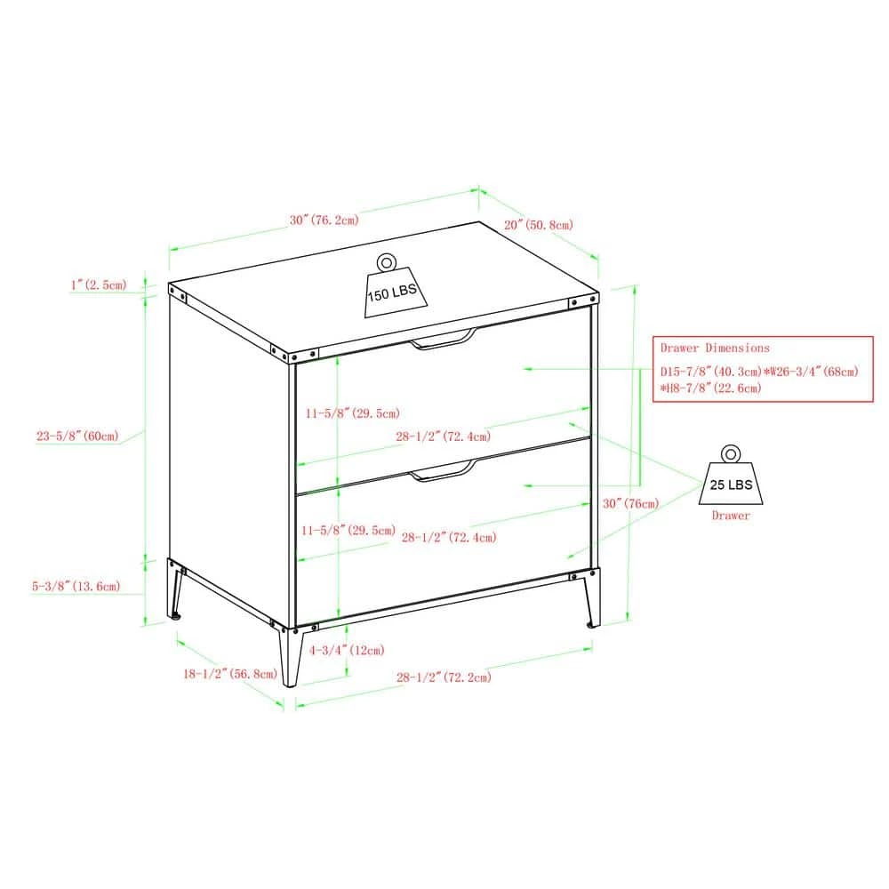 Dark Walnut Wood and Metal Urban Industrial 2-Drawer File Cabinet by Welwick Designs 3 Dark Walnut Wood and Metal Urban Industrial 2-Drawer File Cabinet by Welwick Designs - Image 3