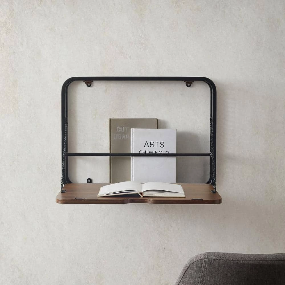 24 in. Dark Walnut Wood and Metal Floating Wall Mount Desk by Welwick Designs 10 24 in. Dark Walnut Wood and Metal Floating Wall Mount Desk by Welwick Designs - Image 10