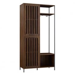 72 in. Dark Walnut Slat Door Metal and Wood Hall Tree by Welwick Designs -Deals Welwick Designs Store dark walnut welwick designs hall trees hd8436 66 1000