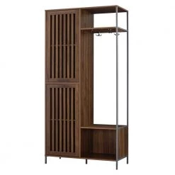 72 in. Dark Walnut Slat Door Metal and Wood Hall Tree by Welwick Designs -Deals Welwick Designs Store dark walnut welwick designs hall trees hd8436 a0 1000