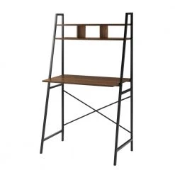 33 in. Dark Walnut Wood and Metal Ladder Desk with Cubbies by Welwick Designs -Deals Welwick Designs Store dark walnut welwick designs ladder desks hd8680 a0 1000