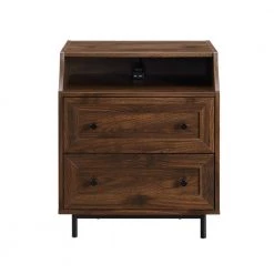 22 in W. 2-Drawer Dark Walnut Wood and Metal Nightstand with Mountable USB Port by Welwick Designs -Deals Welwick Designs Store dark walnut welwick designs nightstands hd8769 4f 1000