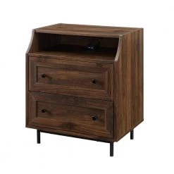 22 in W. 2-Drawer Dark Walnut Wood and Metal Nightstand with Mountable USB Port by Welwick Designs -Deals Welwick Designs Store dark walnut welwick designs nightstands hd8769 77 1000