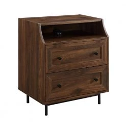22 in W. 2-Drawer Dark Walnut Wood and Metal Nightstand with Mountable USB Port by Welwick Designs -Deals Welwick Designs Store dark walnut welwick designs nightstands hd8769 a0 1000
